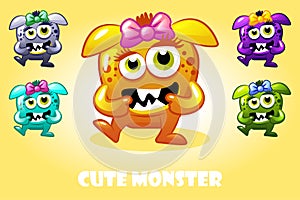 Vector cartoon cute baby monster in different colors, funny character set