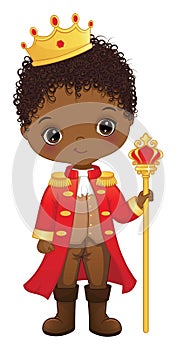Vector Cartoon Cute Black Prince Holding Sceptre