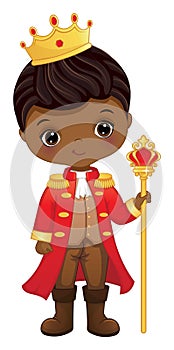 Vector Cartoon Cute Black Prince Holding Sceptre photo