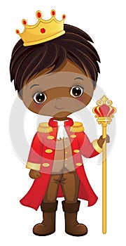 Vector Cartoon Cute Black Prince Holding Sceptre photo