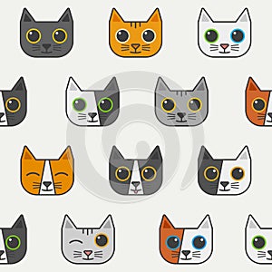 Vector cartoon cute cat seamless pattern