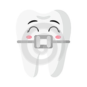 Vector cartoon cute characters of braced tooth