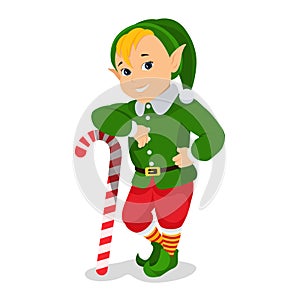 Vector cartoon cute christmas elf with lollipop
