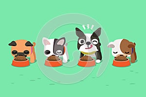 Vector cartoon cute dogs with food bowls