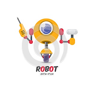 Vector cartoon cute flat robot icon