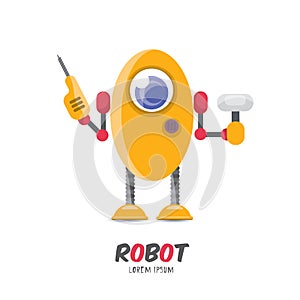 Vector cartoon cute flat robot icon