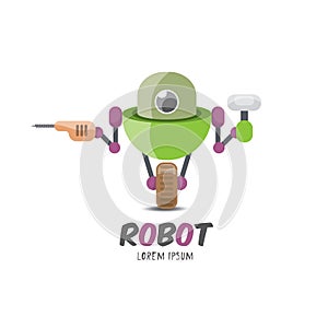 Vector cartoon cute flat robot icon