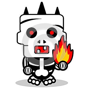 Cartoon autumn fire skull mascot