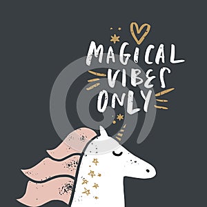 Vector cartoon cute hand drawn unicorn applique