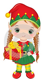 Vector Cartoon Cute Little Elf Girl