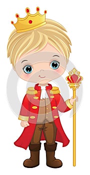 Vector Cartoon Cute Little Prince Holding Sceptre photo