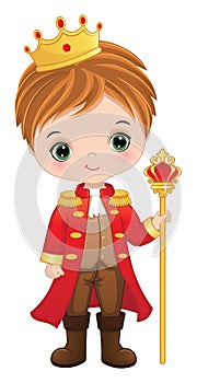 Vector Cartoon Cute Little Prince Holding Sceptre photo