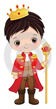 Vector Cartoon Cute Little Prince Holding Sceptre photo