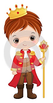 Vector Cartoon Cute Little Prince Holding Sceptre photo