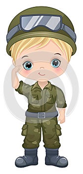 Vector Cartoon Cute Military Boy. Vector Soldier
