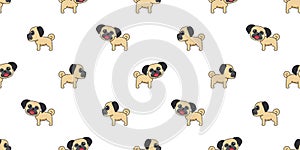 Vector cartoon cute pug dog seamless pattern background