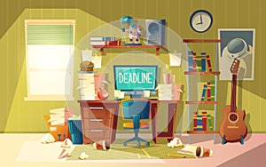Vector cartoon deadline concept for freelance, job