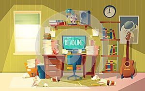 Vector cartoon deadline concept for freelance, job photo