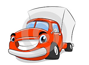 vector cartoon delivery cargo truck. Red car delivery. Isolate.