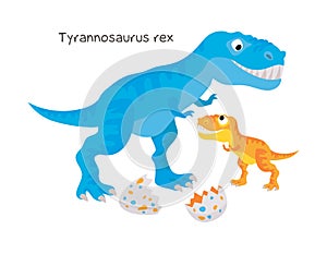 Vector cartoon dinosaur with baby isolated on white background. Tyranosaurus rex. photo