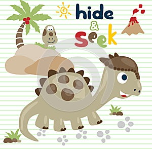 Vector cartoon of dinosaurs playing hide and seek