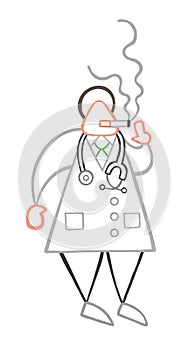 Vector cartoon doctor man standing and smoking cigarette