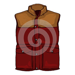 Vector Cartoon Down Vest Red and Brown Colors