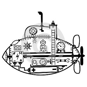 Vector cartoon drawing of a submarine