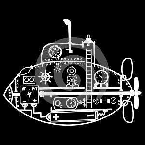 Vector cartoon drawing of a submarine