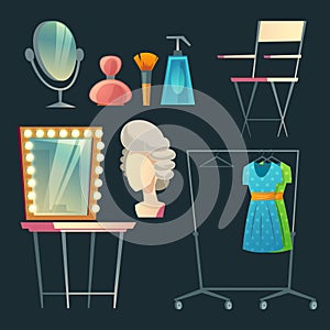 Vector cartoon dressing room collection for actress