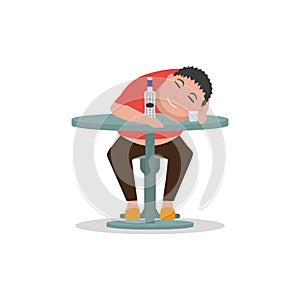 Vector cartoon drunken man sleeping on a table