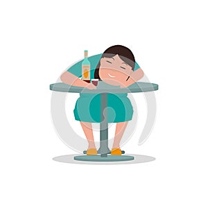 Vector cartoon drunken woman sleeping table photo