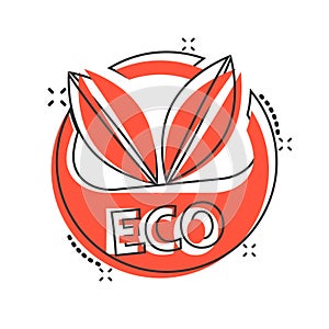 Vector cartoon eco label badge icon in comic style. Organic product stamp concept illustration pictogram. Eco natural food