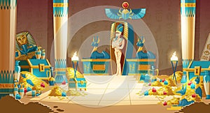 Vector cartoon Egyptian tomb - pharaoh sarcophagus, pyramid.