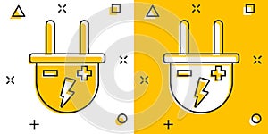 Vector cartoon electric plug icon in comic style. Power wire cable sign illustration pictogram. Wire business splash effect