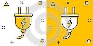 Vector cartoon electric plug icon in comic style. Power wire cable sign illustration pictogram. Wire business splash effect