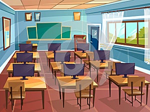 Vector cartoon empty school, college classroom