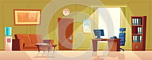 Vector cartoon empty office with window, modern interior