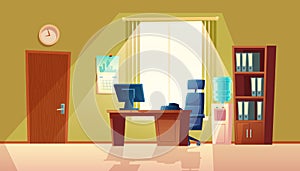 Vector cartoon empty office with window, modern interior