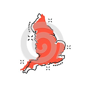 Vector cartoon England map icon in comic style. England sign ill