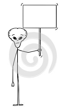 Vector Cartoon of Extraterrestrial Alien Holding Empty Sign Ready for Your Text