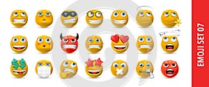 Vector cartoon faces with different emotions. Set of emoji icons