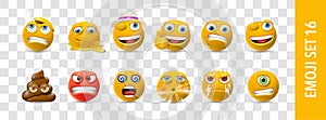 Vector cartoon faces with different emotions. Set of emoji icons