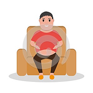 Vector cartoon fat man sitting in a armchair