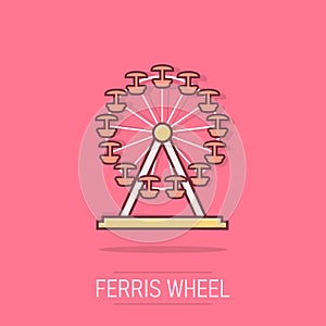 Vector cartoon ferris wheel icon in comic style. Carousel in park sign illustration pictogram. Amusement ride business splash