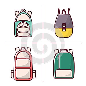 Vector cartoon flat backpack, sport suitcase background