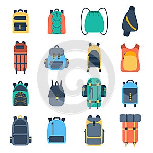 Vector cartoon flat backpacks and sport suitcases