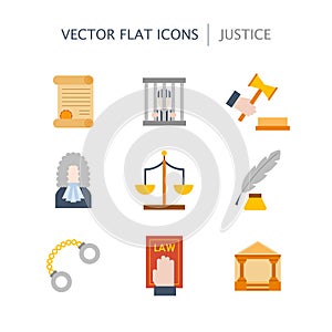 Vector cartoon flat law justice icons background