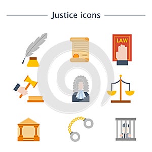Vector cartoon flat law justice icons background