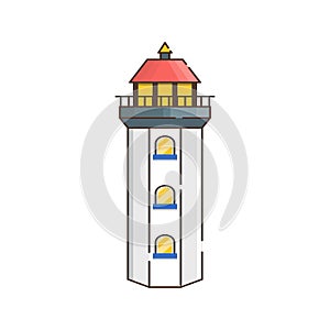 Vector cartoon flat lighthouse isolated on background